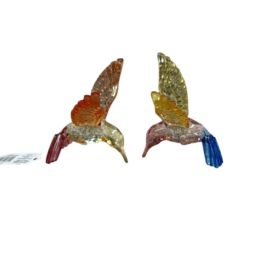 Ganz Hummingbird Ornament Set Acrylic Faceted Crystal Look 2pc